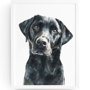 Watercolor Black Labrador Retriever Dog Portrait Wall Art Print, Unframed